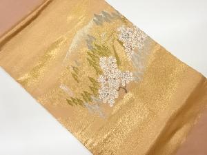 山並に寺院・滝・桜風景模様織出し名古屋帯